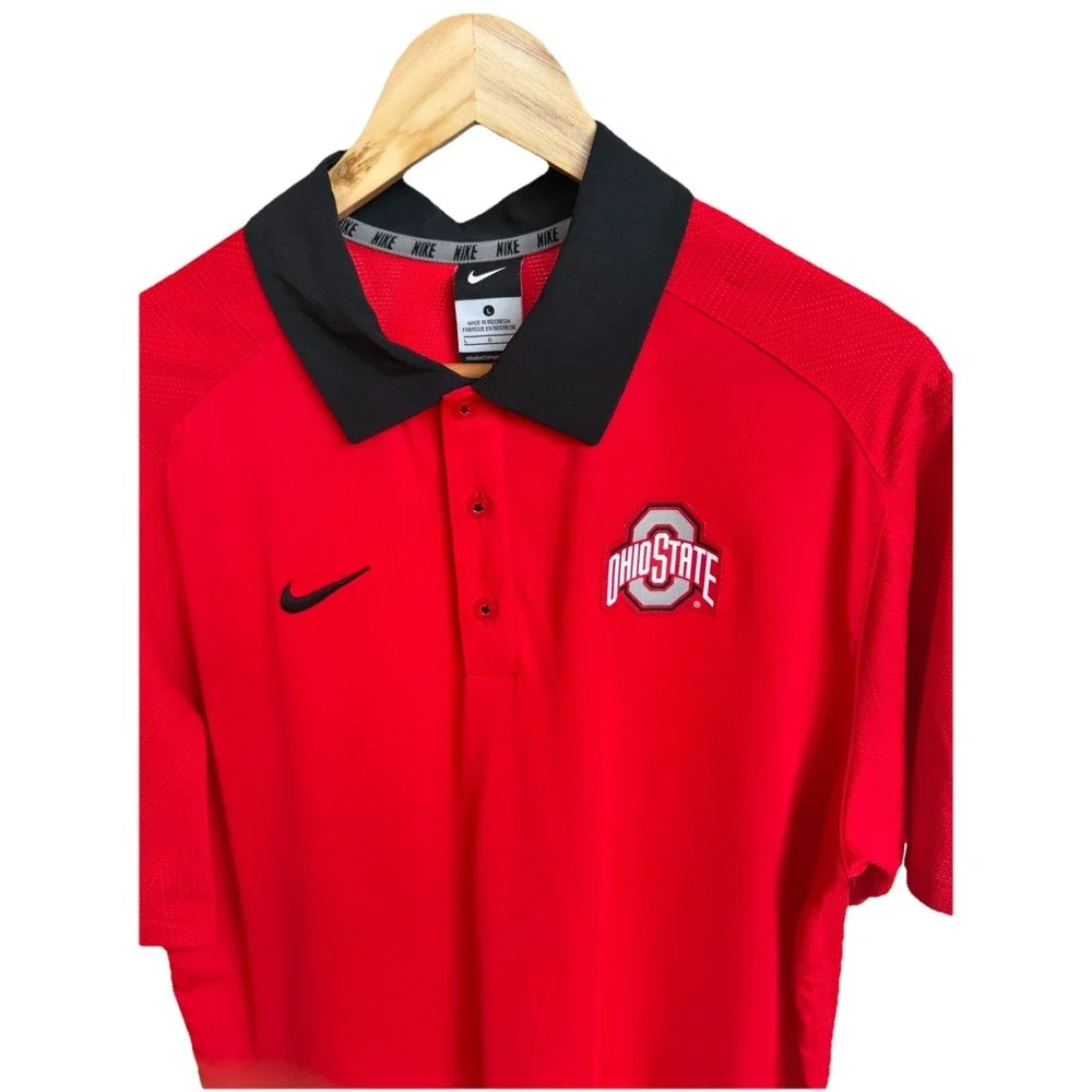 Nike Ohio State Buckeyes OSU Mens Coaches Polo Shirt Large L Red Dri-Fit Gameday